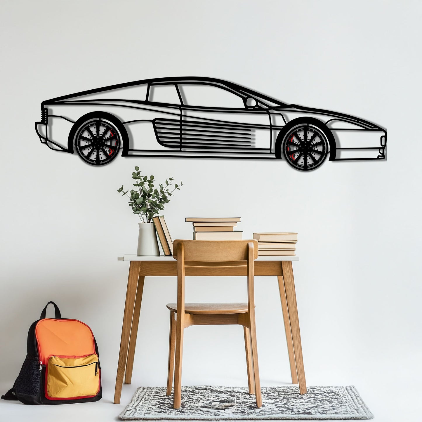 Ferrari Testarossa Metal Car Wall Art with Rotating Wheels - Iconic 80s Supercar Silhouette - Interactive Retro Automotive Decor - KAFMEKA136 - Tampa Home & Garden Store