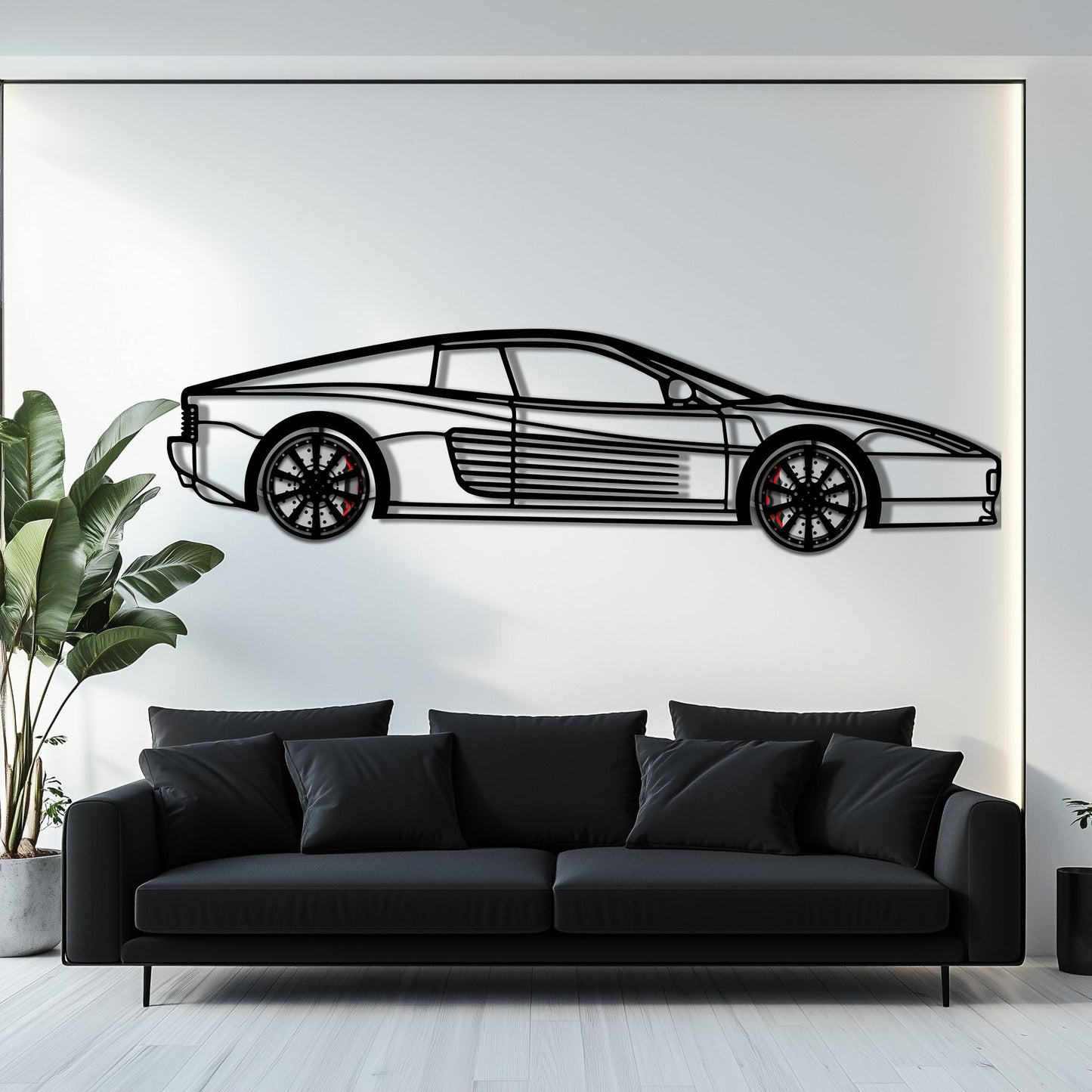 Ferrari Testarossa Metal Car Wall Art with Rotating Wheels - Iconic 80s Supercar Silhouette - Interactive Retro Automotive Decor - KAFMEKA136 - Tampa Home & Garden Store