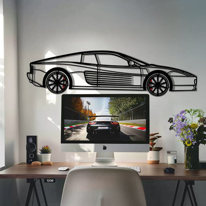 Ferrari Testarossa Metal Car Wall Art with Rotating Wheels - Iconic 80s Supercar Silhouette - Interactive Retro Automotive Decor - KAFMEKA136 - Tampa Home & Garden Store