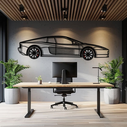 Ferrari Testarossa Metal Car Wall Art with Rotating Wheels - Iconic 80s Supercar Silhouette - Interactive Retro Automotive Decor - KAFMEKA136 - Tampa Home & Garden Store
