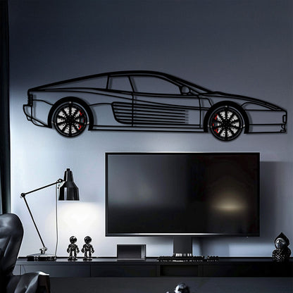 Ferrari Testarossa Metal Car Wall Art with Rotating Wheels - Iconic 80s Supercar Silhouette - Interactive Retro Automotive Decor - KAFMEKA136 - Tampa Home & Garden Store