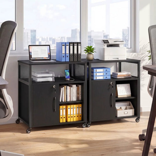 Mobile file cabinet with charging station on wheels, black metal, DirectDeals, 2-unit setup on Tampa Home & Garden Store