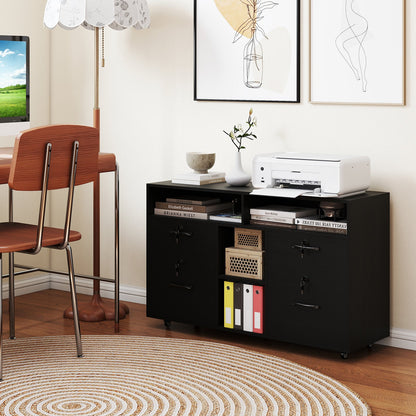 DirectDeals black file cabinet with lock, lateral filing storage, rolling printer stand on Tampa Home & Garden Store