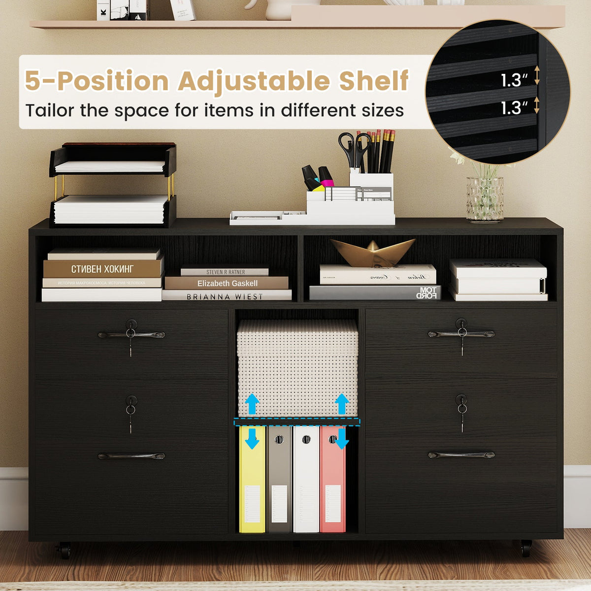 DirectDeals file cabinet with 5-position adjustable shelves lockable black mobile lateral filing on Tampa Home & Garden Store