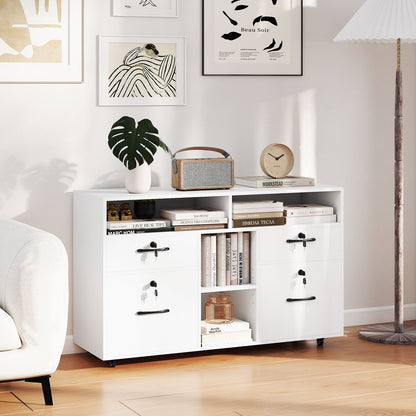 DirectDeals white rolling file cabinet with lock, lateral filing storage on casters on Tampa Home & Garden Store