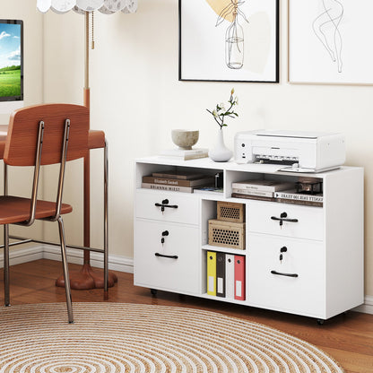 DirectDeals white file cabinet with lock rolling lateral filing storage and printer stand on Tampa Home & Garden Store