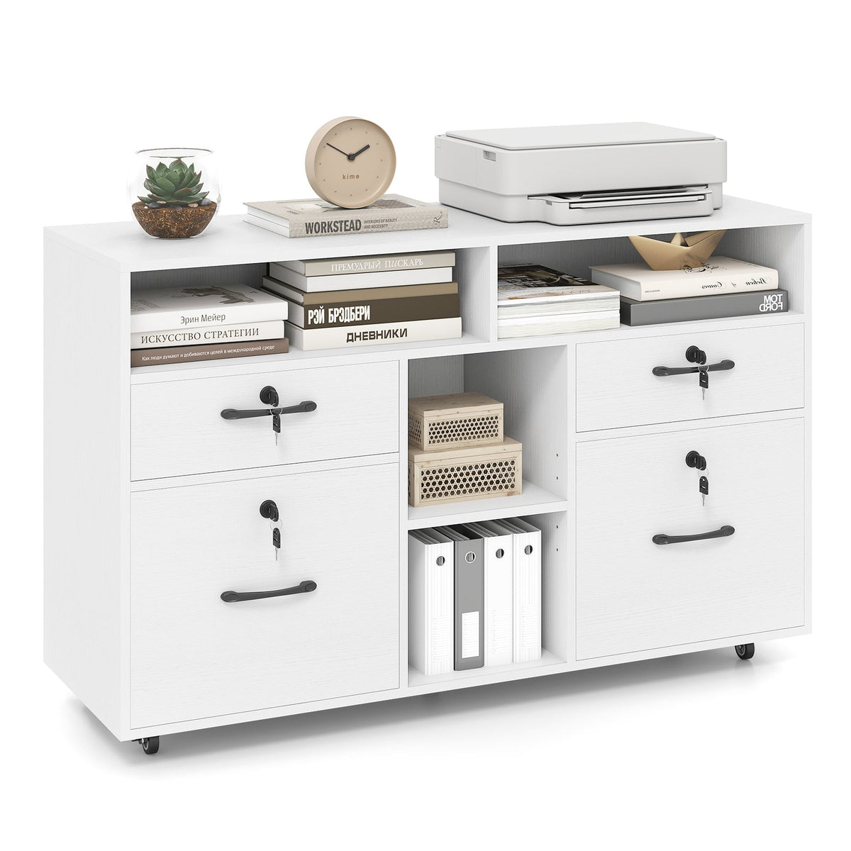 File cabinet with lock, DirectDeals white rolling printer stand with cubbies on Tampa Home & Garden Store