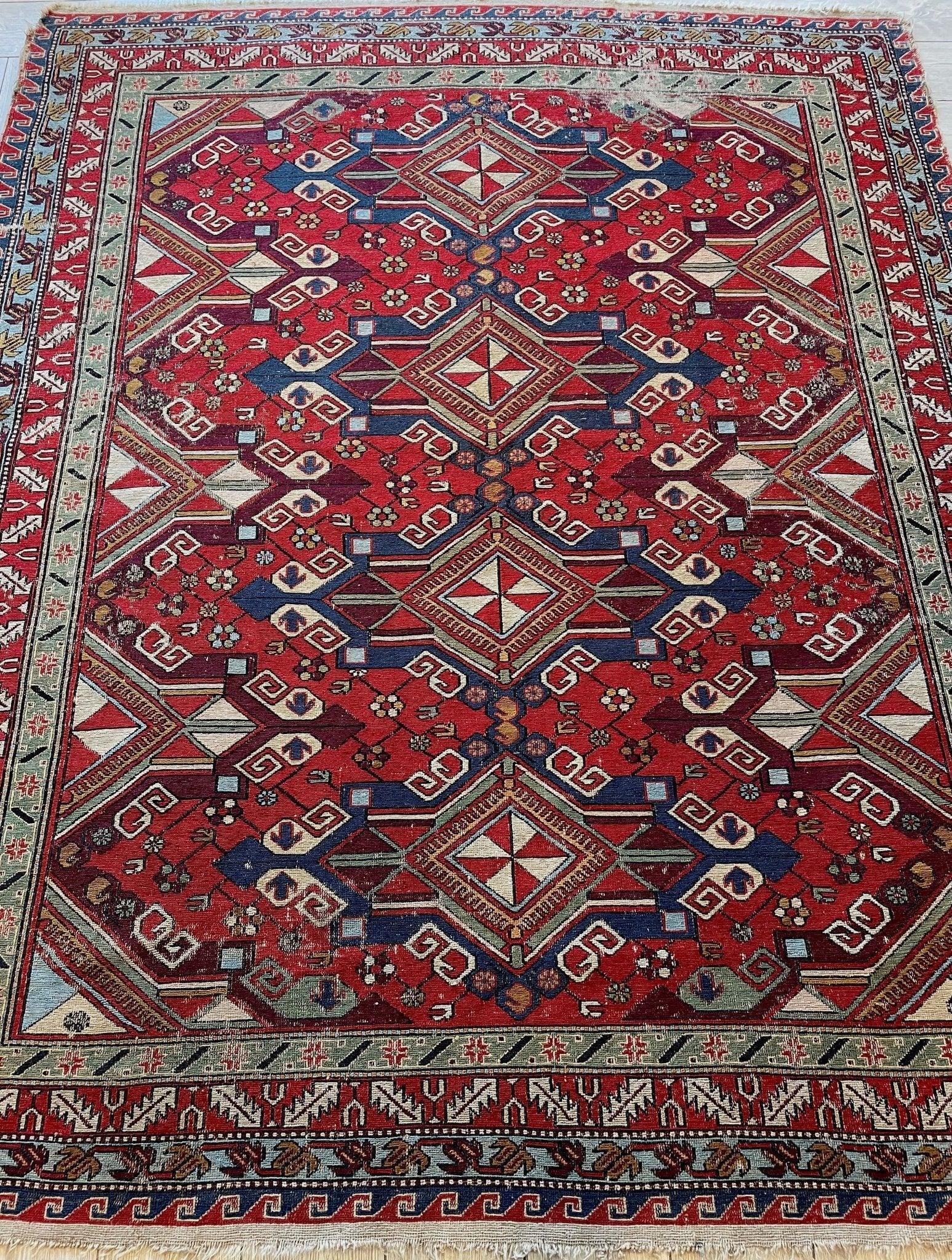 Fine Antique Natural Dyes Caucasian Soumak Area Rug 73''x91'' - Tampa Home & Garden Store
