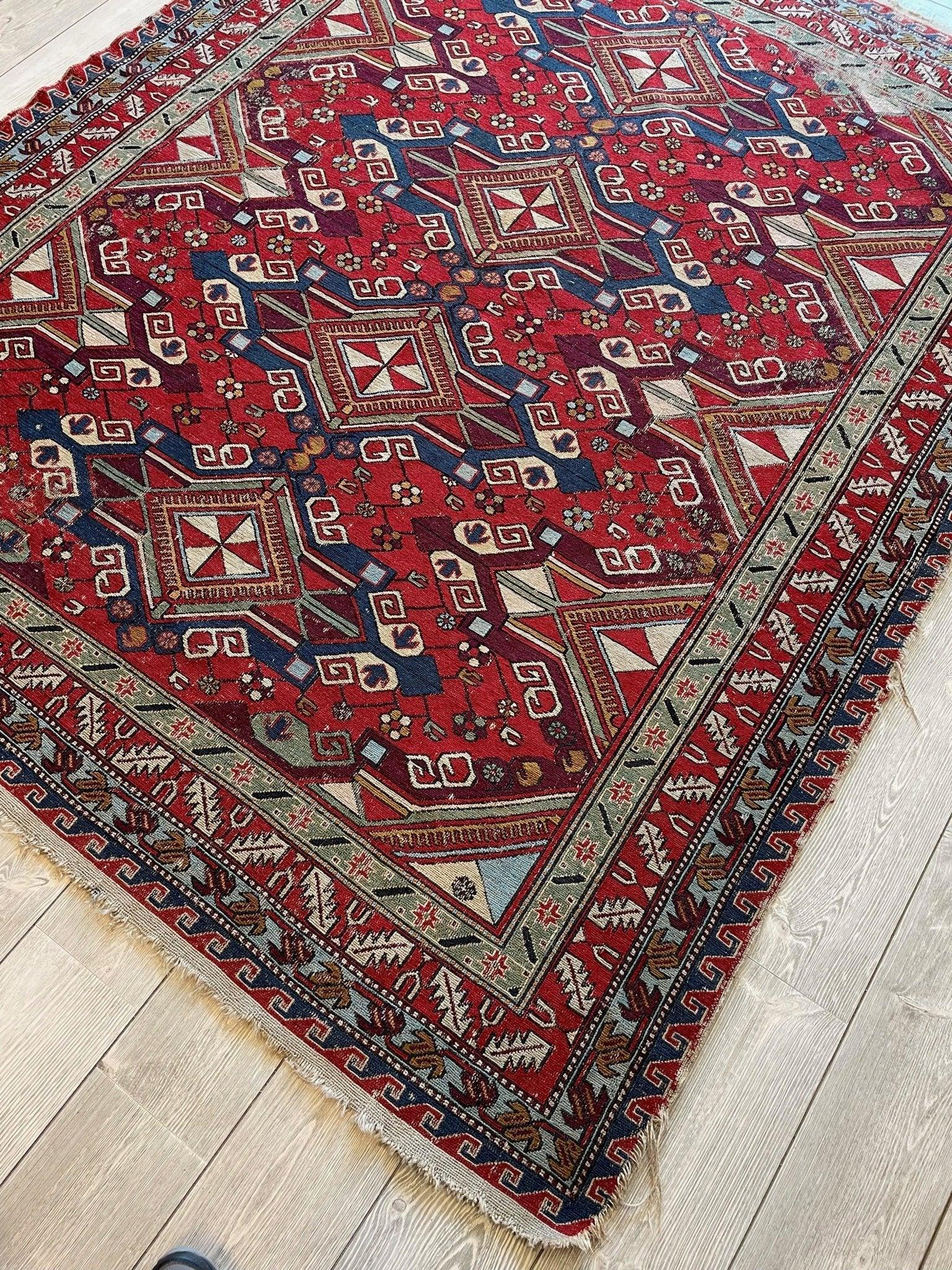 Fine Antique Natural Dyes Caucasian Soumak Area Rug 73''x91'' - Tampa Home & Garden Store