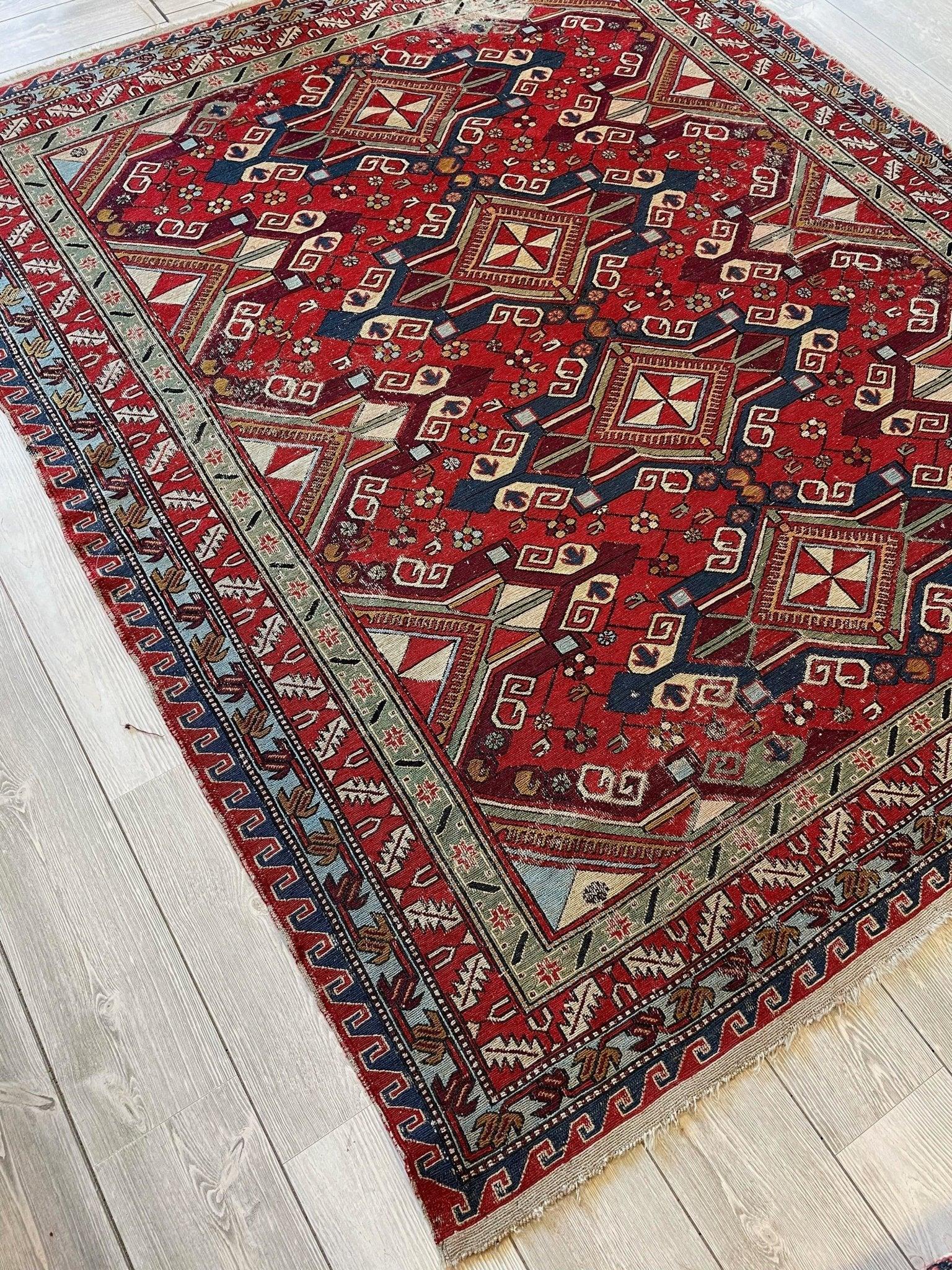 Fine Antique Natural Dyes Caucasian Soumak Area Rug 73''x91'' - Tampa Home & Garden Store