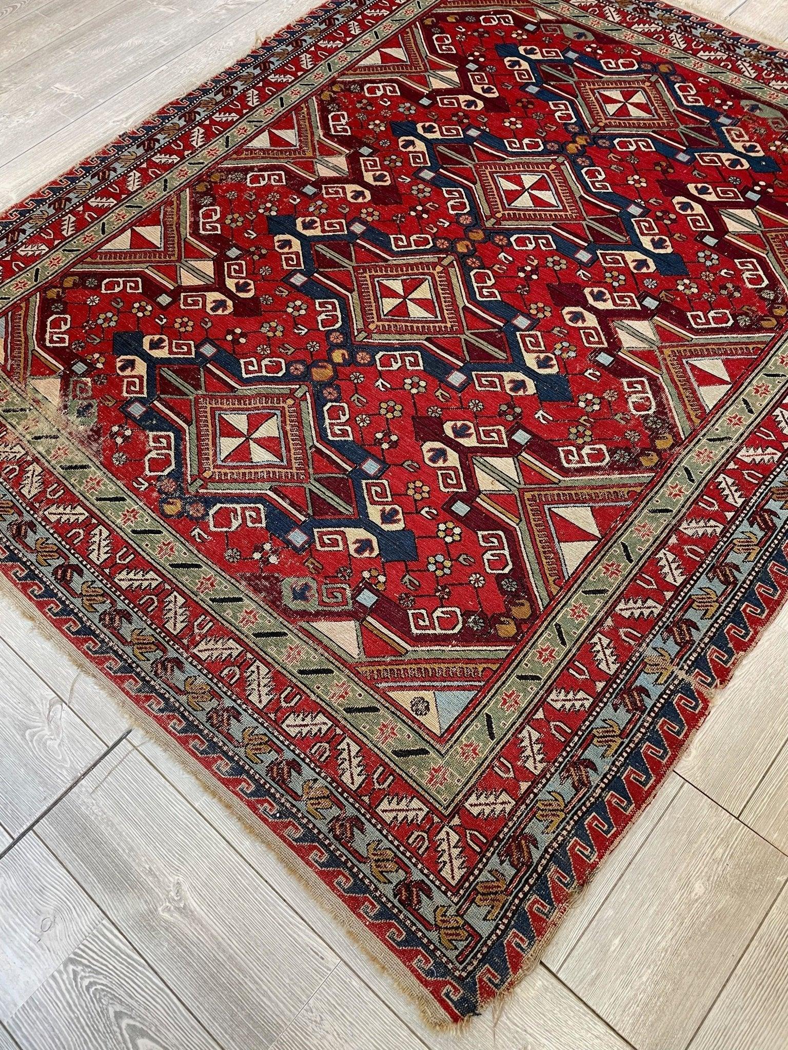 Fine Antique Natural Dyes Caucasian Soumak Area Rug 73''x91'' - Tampa Home & Garden Store