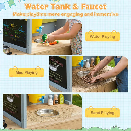 Kids Wooden Mud Kitchen Playset with Canopy