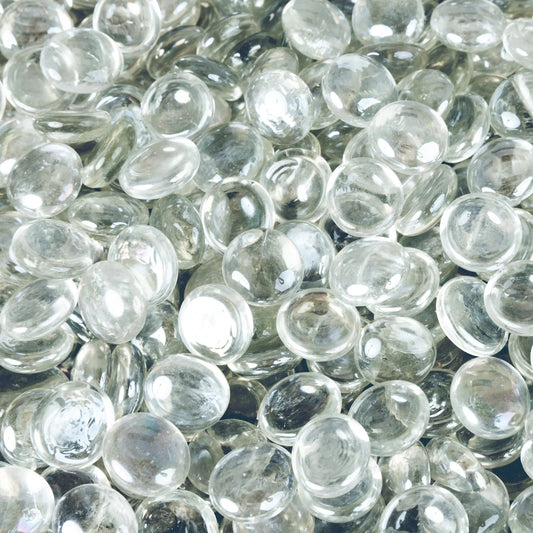Fire glass half-round droplets, crystal clear glass for fireplaces on Tampa Home & Garden Store