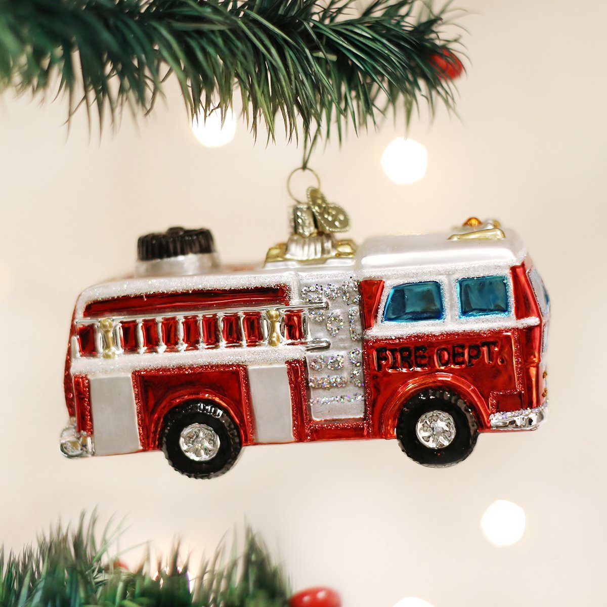 Fire Truck Glass Ornament - Tampa Home & Garden Store