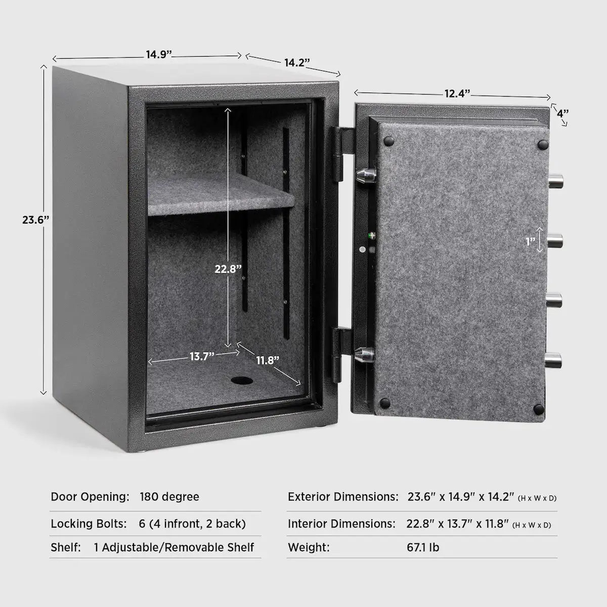 ISLANDSAFE FireShield large fire safe, grey steel safe with open door and adjustable shelf on Tampa Home & Garden Store