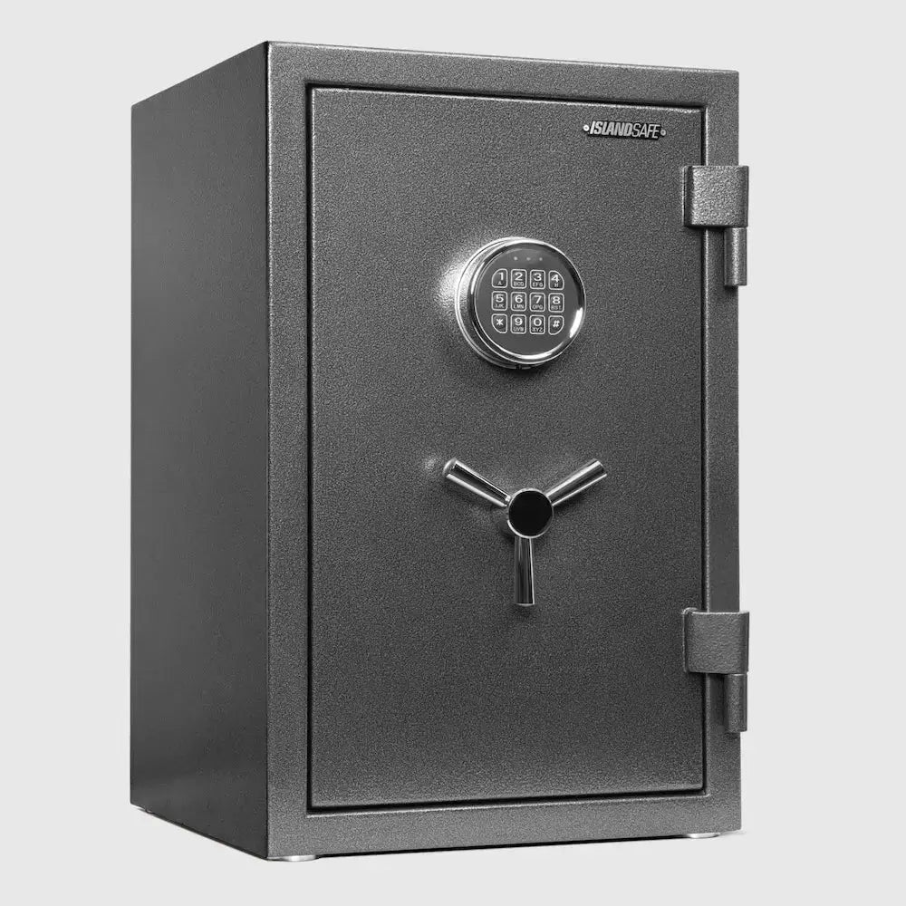 FireShield Large Fire Protection Safe ISLANDSAFE steel gray safe with digital keypad lock on Tampa Home & Garden Store