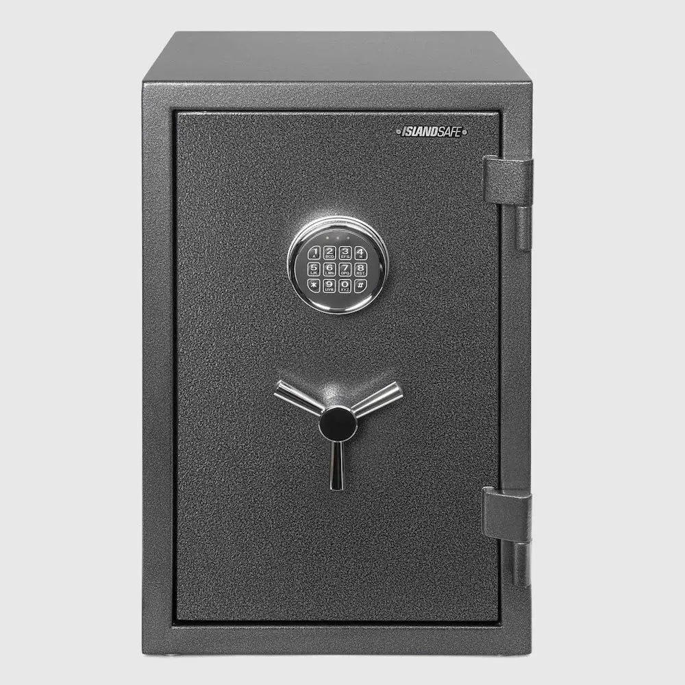 FireShield Large Fire Protection Safe by ISLANDSAFE, grey steel safe with digital keypad on Tampa Home & Garden Store