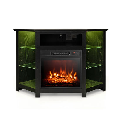 Mueble esquinero para TV con chimenea, luces LED y control por aplicación inteligente para televisores de 50 pulgadas - Gris
