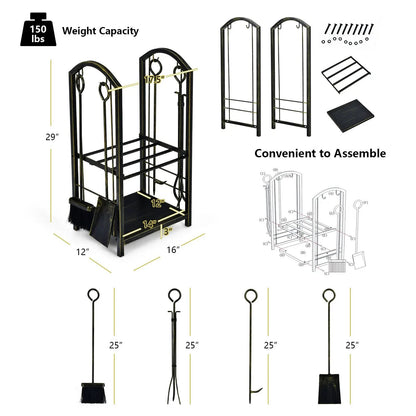 Fireplace Log Rack With Tools Set For Fireside