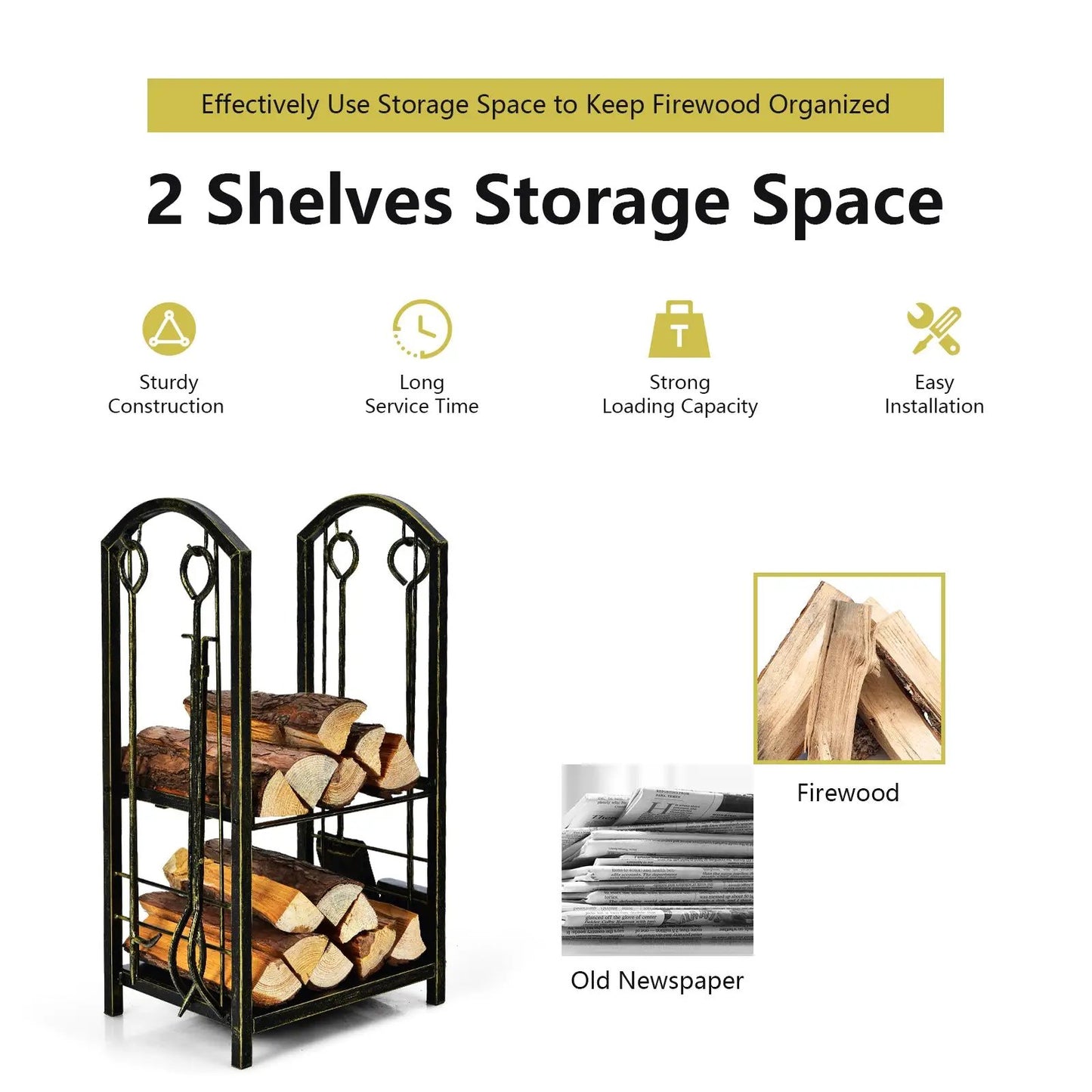 Fireplace Log Rack With Tools Set For Fireside