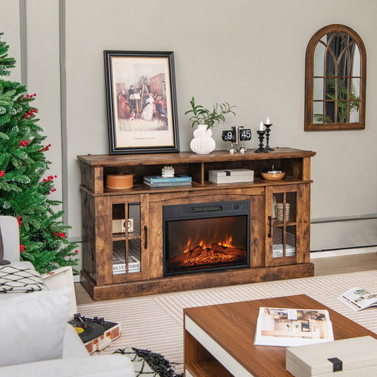 Fireplace TV Stand for TVs Up to 65 Inch with Side Cabinets and Remote Control-Brown - Tampa Home & Garden Store