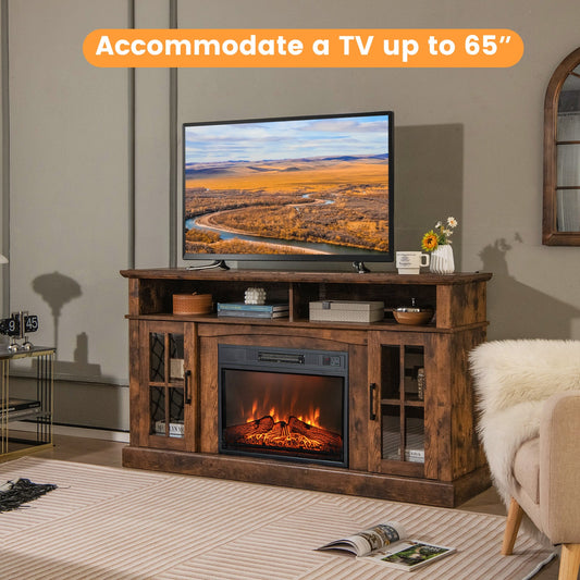 Fireplace TV Stand for TVs Up to 65 Inch with Side Cabinets and Remote Control-Brown - Tampa Home & Garden Store