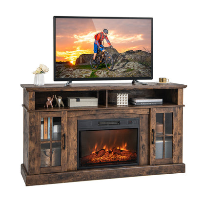 Mueble de TV con chimenea para televisores de hasta 65 pulgadas con gabinetes laterales y control remoto - Marrón