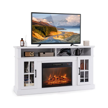 Mueble de TV con chimenea para televisores de hasta 65 pulgadas con gabinetes laterales y control remoto - Marrón