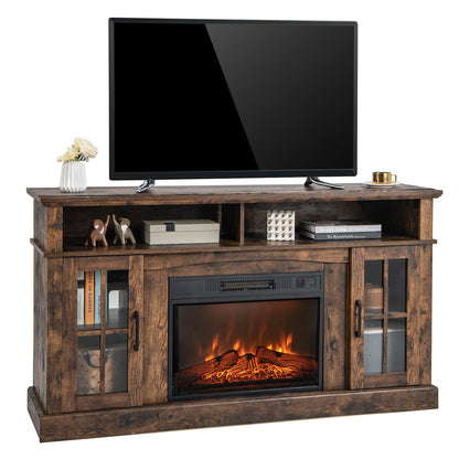 Mueble de TV con chimenea para televisores de hasta 65 pulgadas con gabinetes laterales y control remoto - Marrón