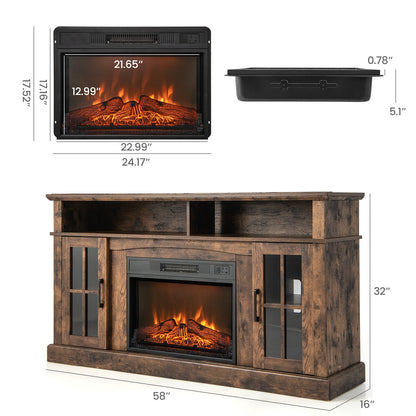 Mueble de TV con chimenea para televisores de hasta 65 pulgadas con gabinetes laterales y control remoto - Marrón