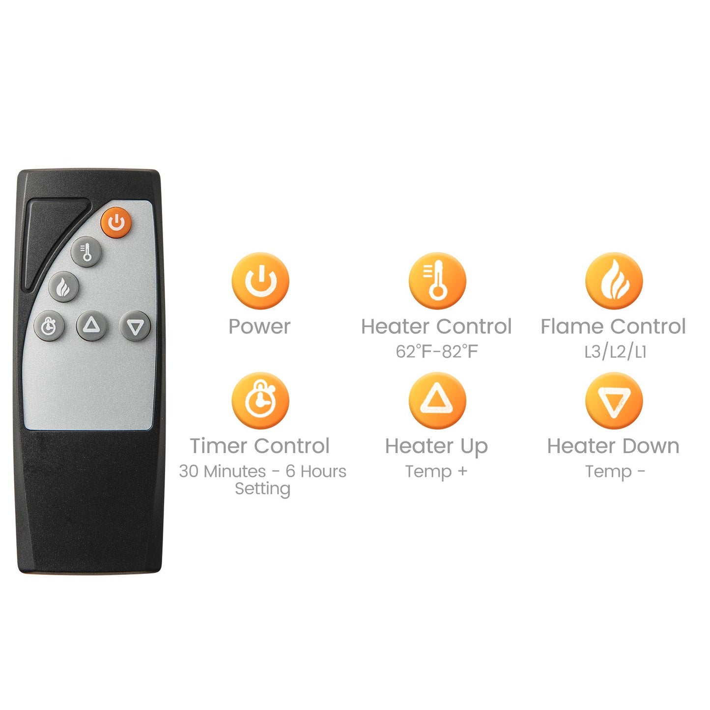 Mueble de TV con chimenea para televisores de hasta 65 pulgadas con gabinetes laterales y control remoto - Marrón