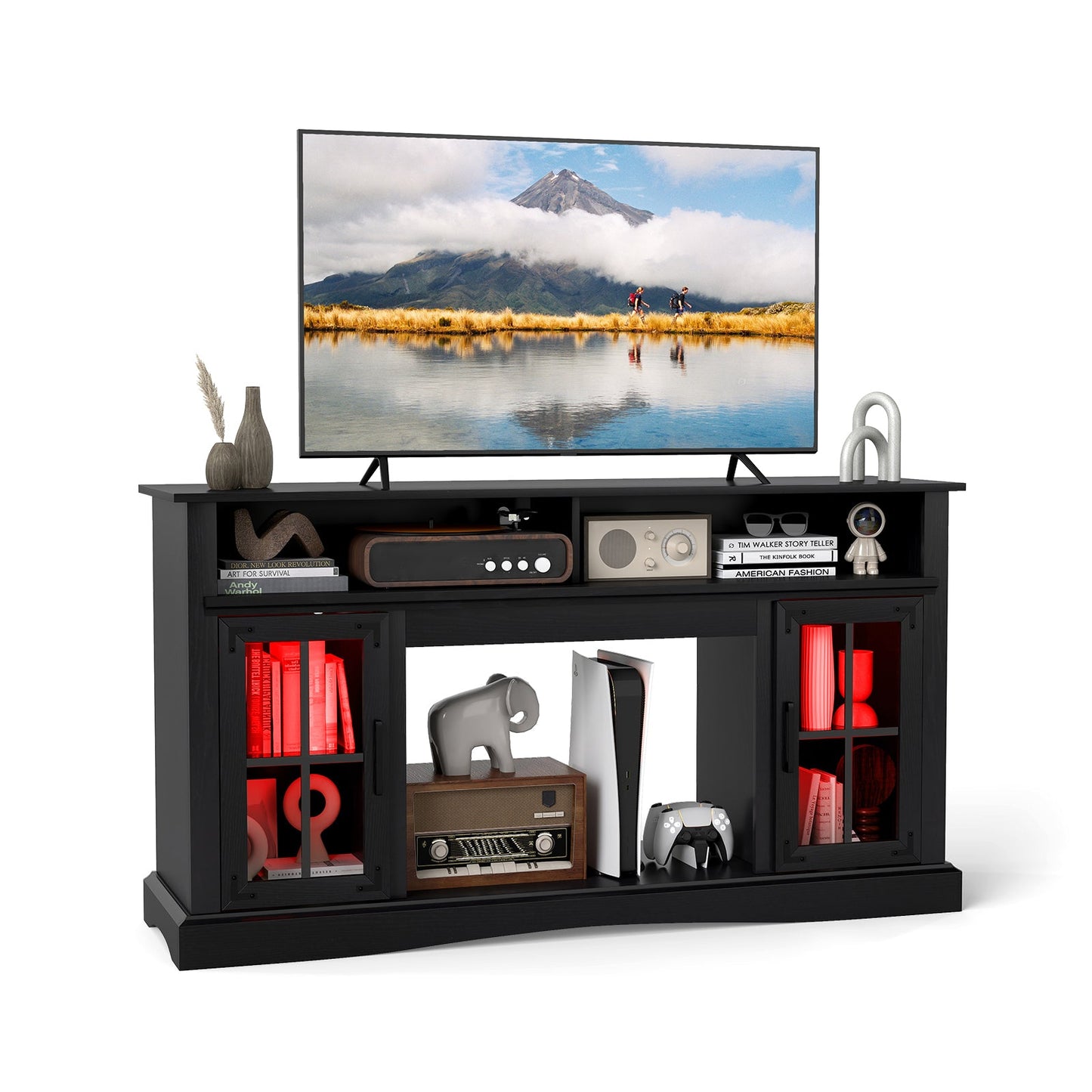 Mueble de TV con luces LED y control remoto - Negro