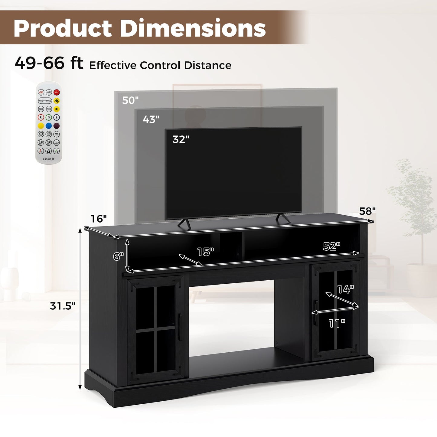 Mueble de TV con luces LED y control remoto - Negro