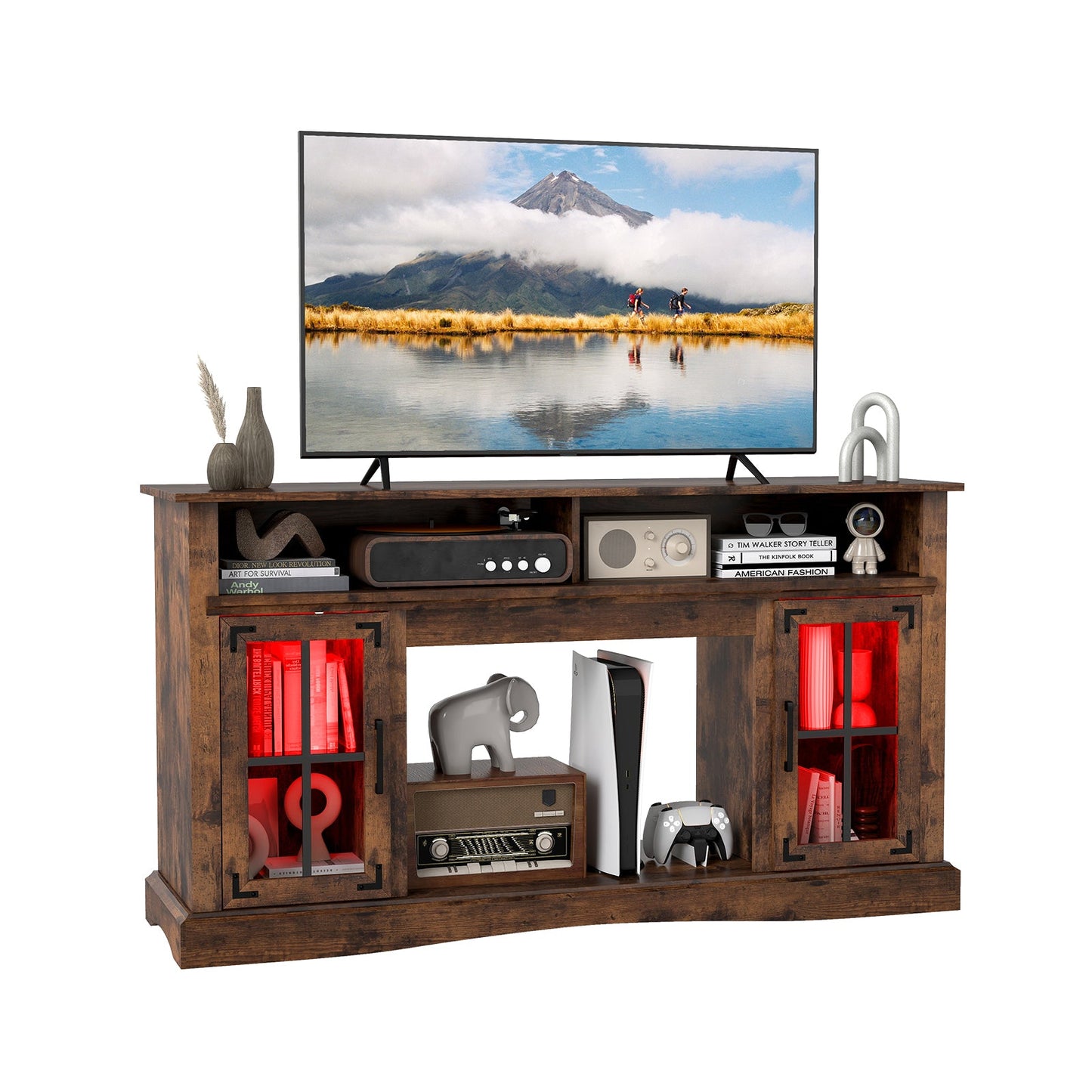 Mueble de TV con luces LED y control remoto - Negro