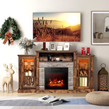 Mueble de TV con Chimenea y Luces LED de 16 Colores para Televisores de hasta 65 Pulgadas - Marrón
