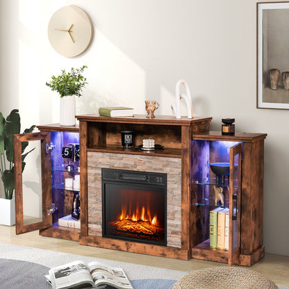 Mueble de TV con Chimenea y Luces LED de 16 Colores para Televisores de hasta 65 Pulgadas - Marrón