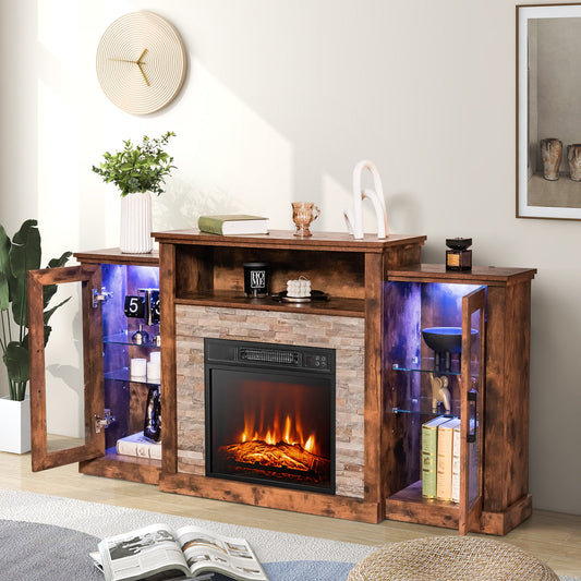 Fireplace-TV Stand with 16-Color Led Lights for TVs up to 65 Inch-Brown - Tampa Home & Garden Store