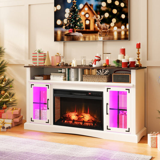 Mueble para TV con chimenea, control remoto y termostato para televisores de hasta 50 pulgadas, color blanco