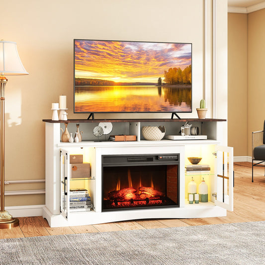 Mueble para TV con chimenea, control remoto y termostato para televisores de hasta 50 pulgadas, color blanco