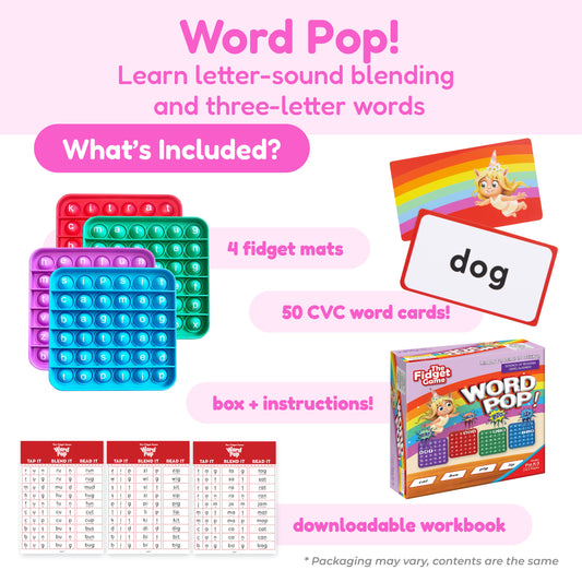 First Words Bundle by The Fidget Games; 4 color-letter-blending fidget mats and word cards on Tampa Home & Garden Store