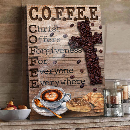 Christ And Coffee Faith Sign canvas Tailored Canvases; wood plank with coffee bean cross on Tampa Home & Garden Store
