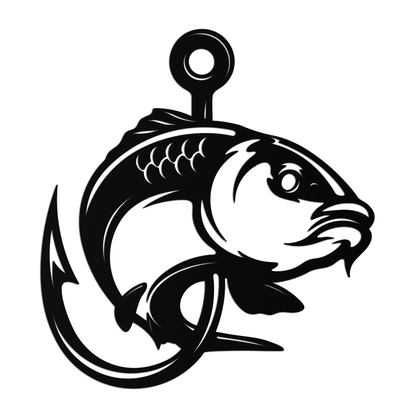 Fishing Hook and Fish Silhouette Metal Wall Art – Black Steel Angler’s Home Decor- KAF495 - Tampa Home & Garden Store