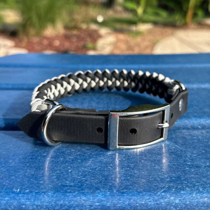 Fishtail Hand Braided Dog Collar in Black & Smoke - Tampa Home & Garden Store