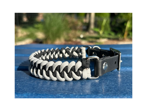 Fishtail Hand Braided Dog Collar in Black & Smoke - Tampa Home & Garden Store