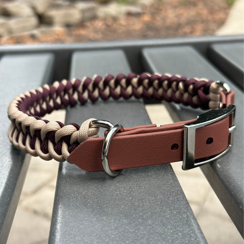 Fishtail Hand Braided Dog Collar in Burgundy & Cream - Tampa Home & Garden Store