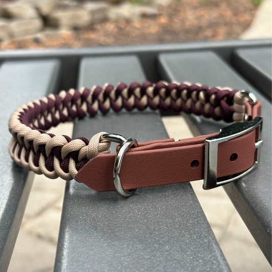 Fishtail Hand Braided Dog Collar in Burgundy & Cream - Tampa Home & Garden Store