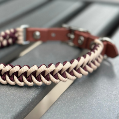 Fishtail Hand Braided Dog Collar in Burgundy & Cream - Tampa Home & Garden Store