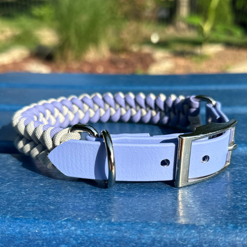 Fishtail Hand Braided Dog Collar in Lavender & Smoke - Tampa Home & Garden Store