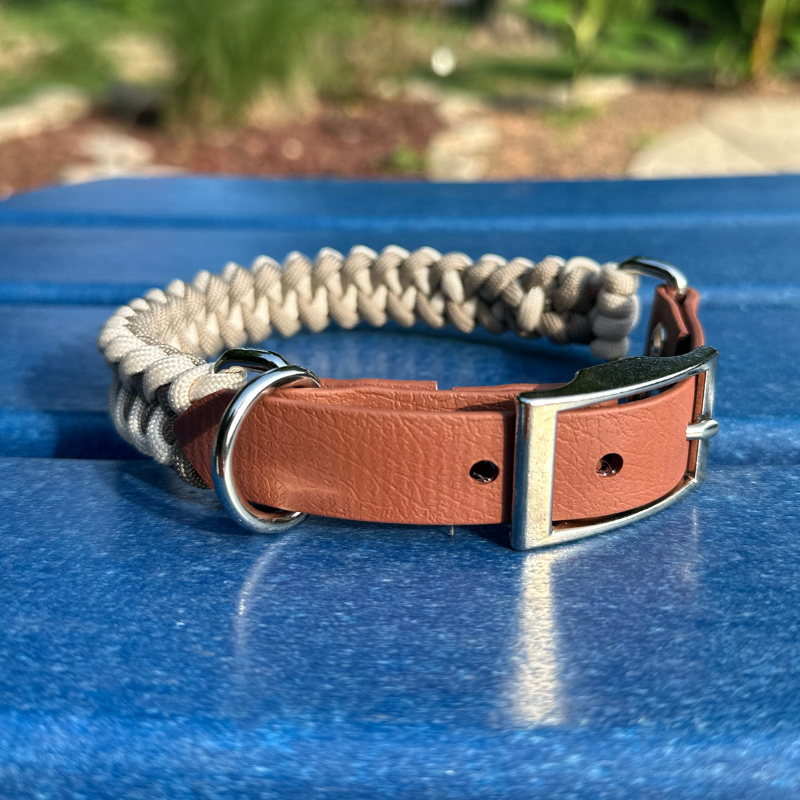 Fishtail Hand Braided Dog Collar in Tan & Cream - Tampa Home & Garden Store