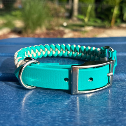 Fishtail Hand Braided Dog Collar in Teal & Cream - Tampa Home & Garden Store